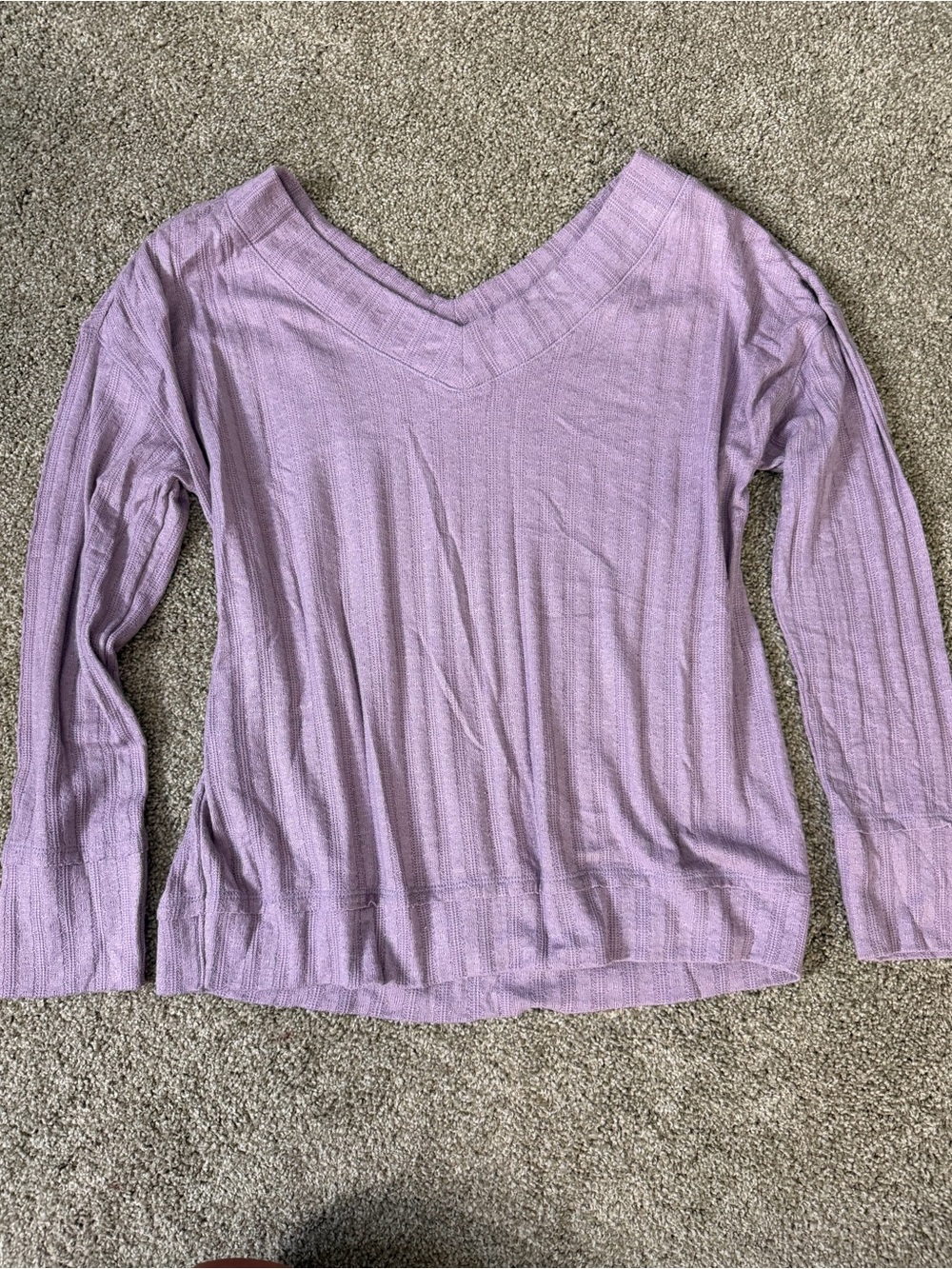 Jolt Light Purple Ribbed V-Neck Long Sleeve Top